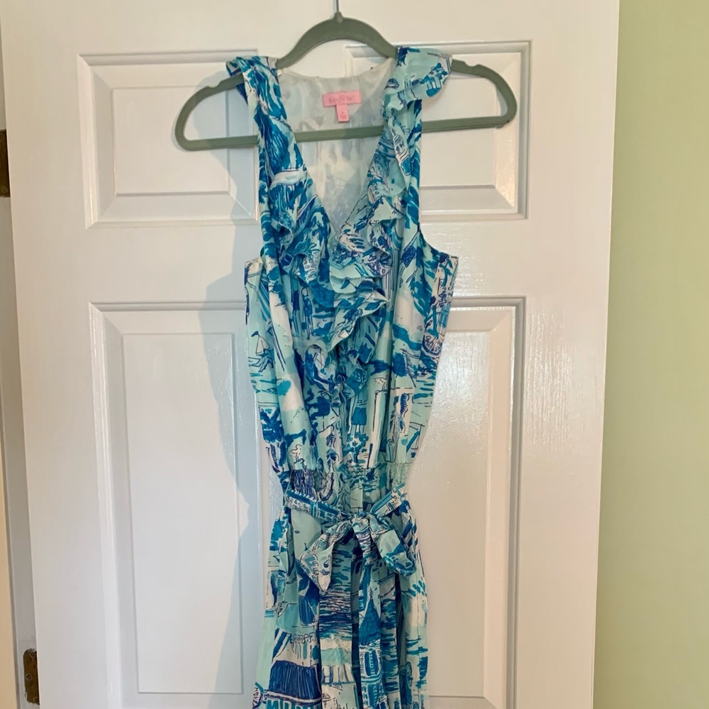 Adorable, silk, long romper with wide legs!